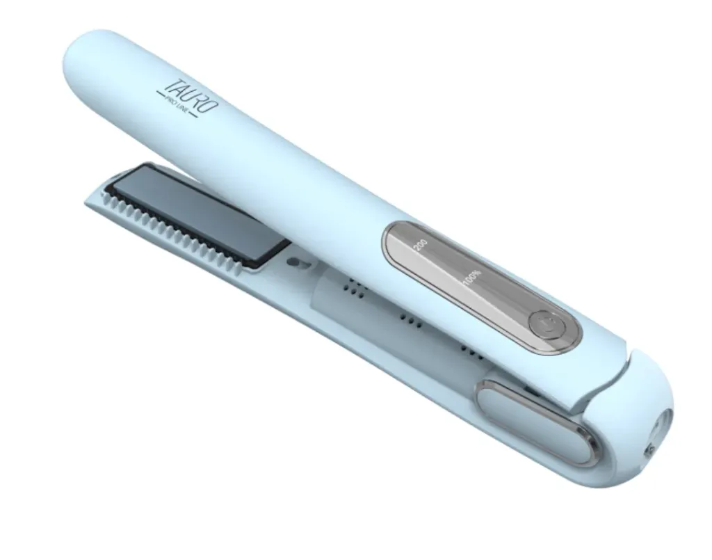 TAURO PRO LINE cordless pet coat straightener with negative ion technology, light blue, USB connection