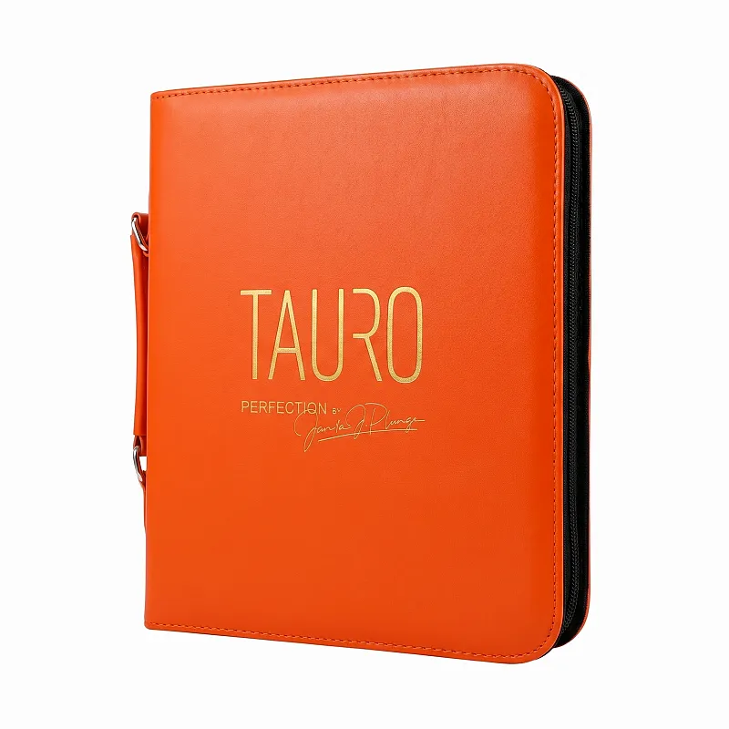 TAURO PRO LINE faux leather scissor case with handle, holds 10 scissors orange