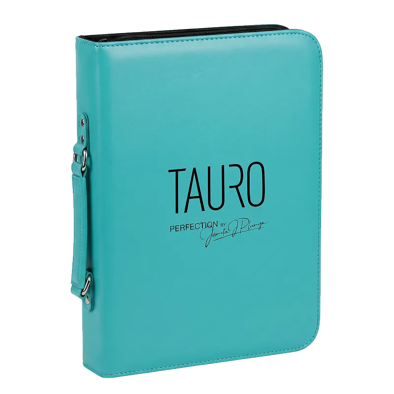 TAURO PRO LINE faux leather scissor case with handle, holds 10 scissors blue